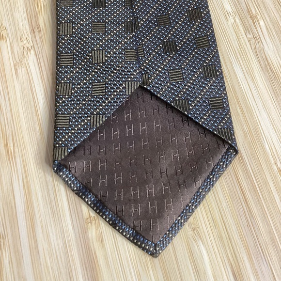 Hermes Paris Silk Tie Brown Geometric Made in France - Picture 4 of 7